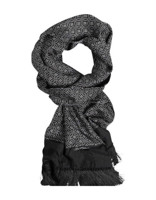 Dolce & Gabbana Black Patterned Fringes Men Foulard Scarf