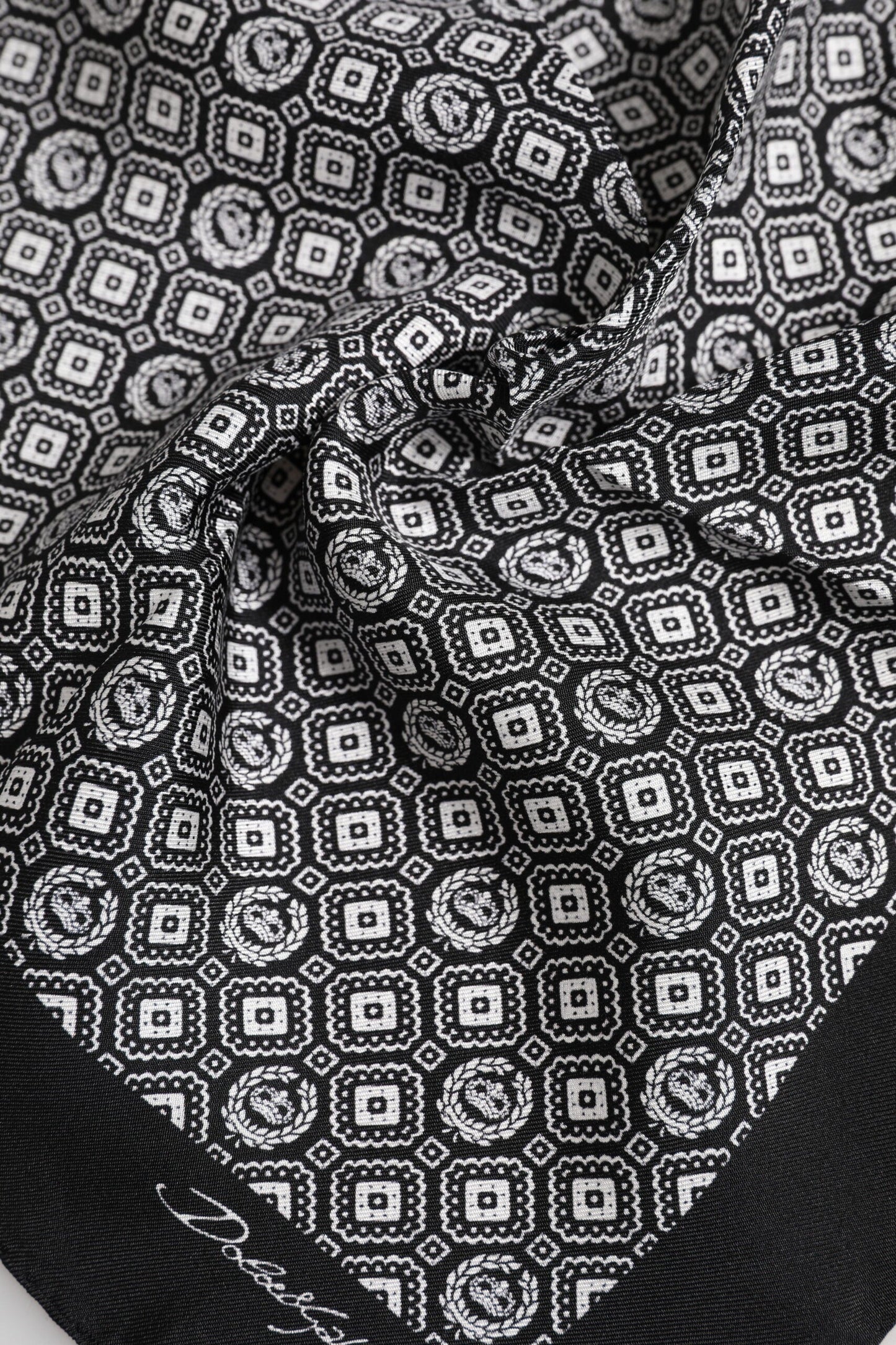 Dolce & Gabbana Black White Patterned Square Foulard Scarf