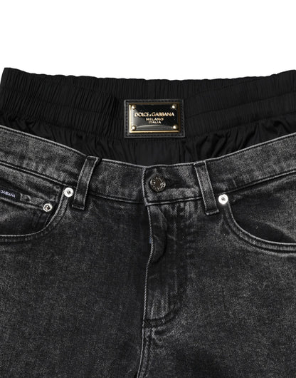 Dolce & Gabbana Black Washed Double Waistband Denim Jeans