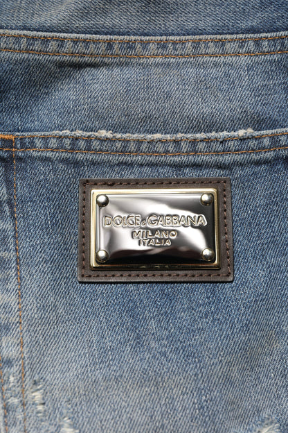 Dolce & Gabbana Blue Cotton Tattered Men Denim Jeans