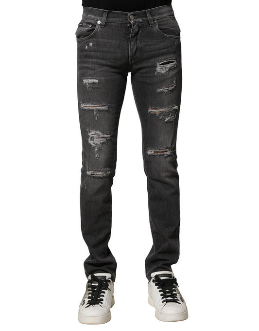 Dolce & Gabbana Black Washed Tattered Slim Fit Denim Jeans