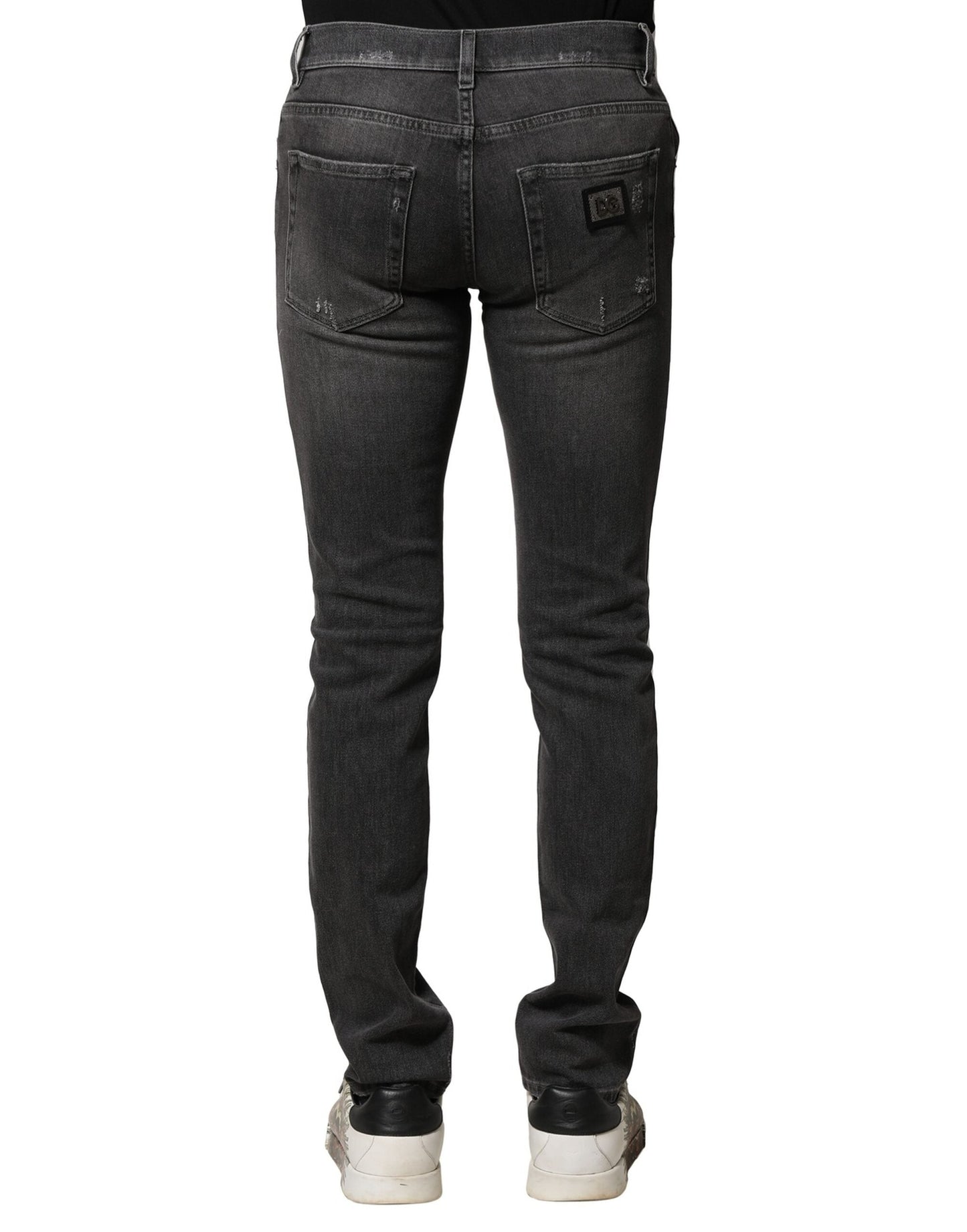 Dolce & Gabbana Black Washed Tattered Slim Fit Denim Jeans