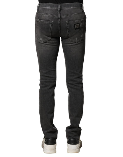 Dolce & Gabbana Black Washed Tattered Slim Fit Denim Jeans
