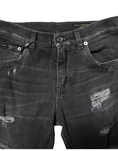 Dolce & Gabbana Black Washed Tattered Slim Fit Denim Jeans