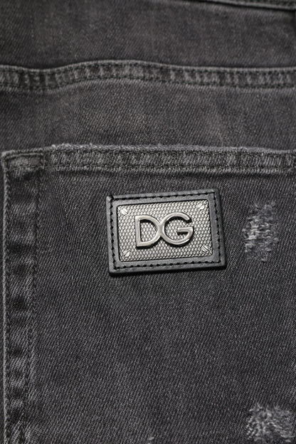 Dolce & Gabbana Black Washed Tattered Slim Fit Denim Jeans