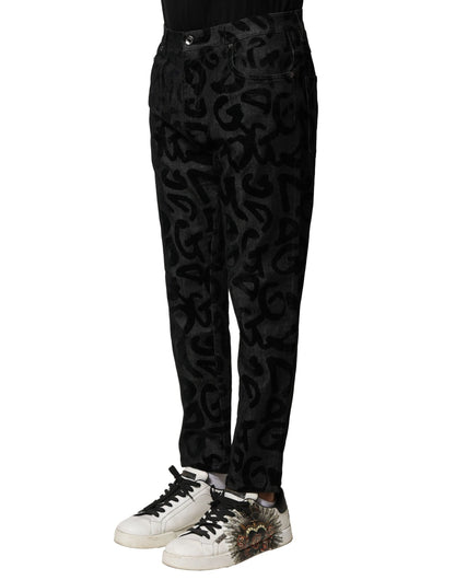 Dolce & Gabbana Gray Cotton DG Logo Straight Men Denim Jeans