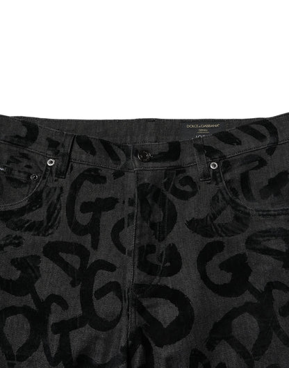 Dolce & Gabbana Gray Cotton DG Logo Straight Men Denim Jeans