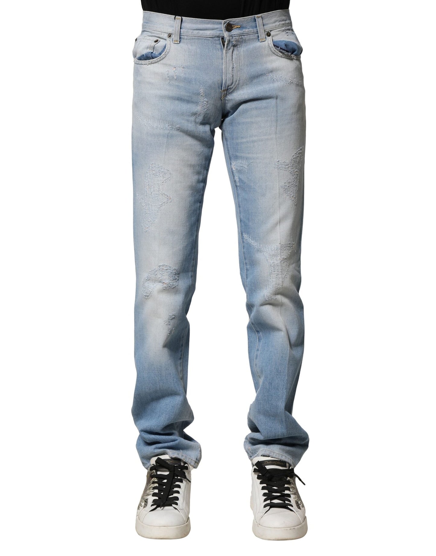 Dolce & Gabbana Light Blue Washed Straight Fit Denim Jeans