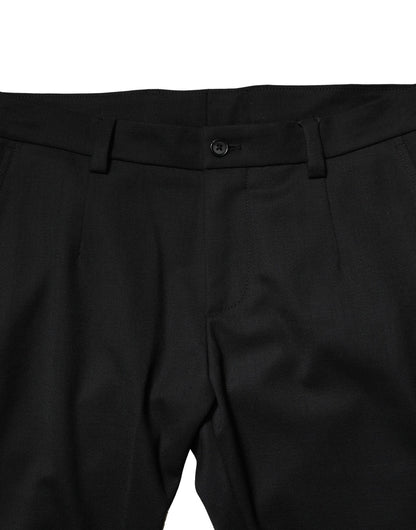 Dolce & Gabbana Black Wool Men Skinny Mid Waist Pants