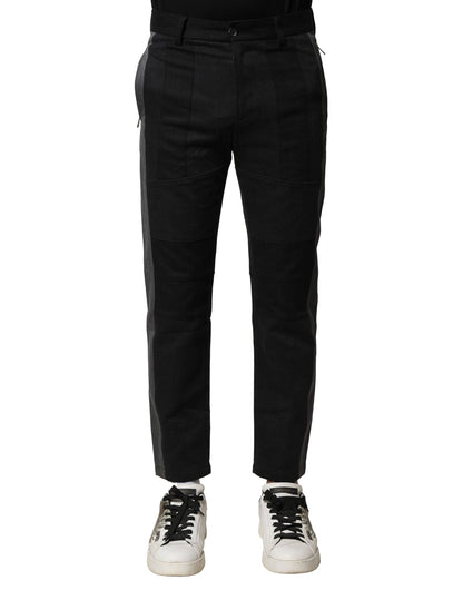 Dolce & Gabbana Black Gray Cotton Tapered Men Pants