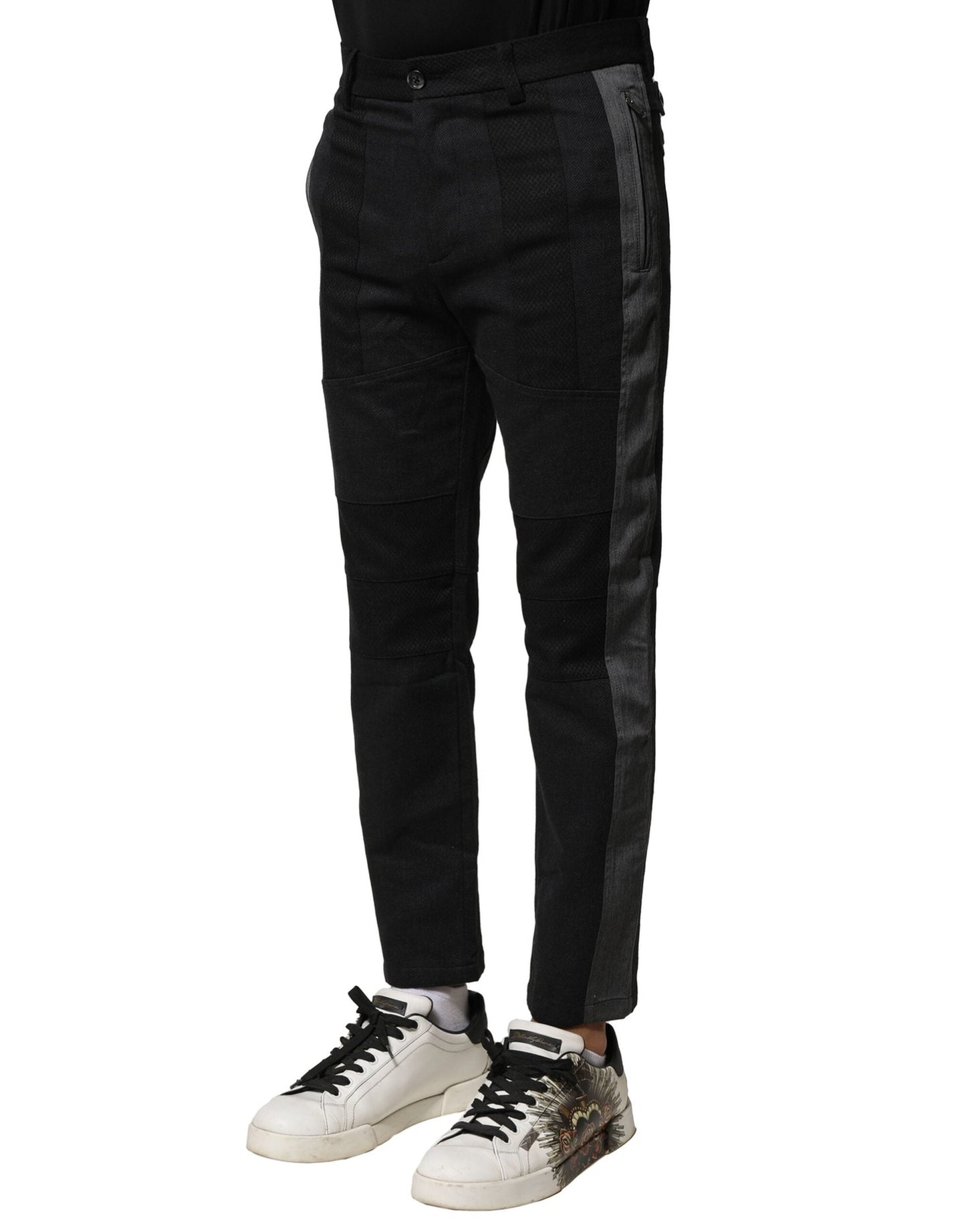 Dolce & Gabbana Black Gray Cotton Tapered Men Pants