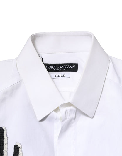 Dolce & Gabbana White GOLD Embroidery Detailed Dress Shirt