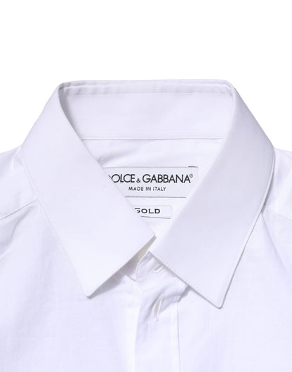 Dolce & Gabbana White Cotton GOLD Long Sleeves Dress Shirt