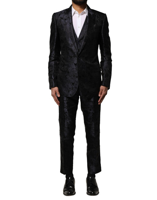 Dolce & Gabbana Black Jacquard 3 Piece Single Breasted Suit