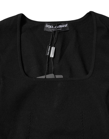 Dolce & Gabbana Black Square Neck Long Sleeves Pullover Top