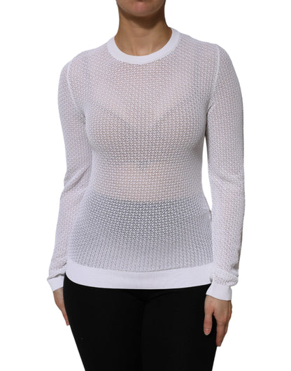 Dolce & Gabbana White Round Neck Long Sleeves Pullover Top