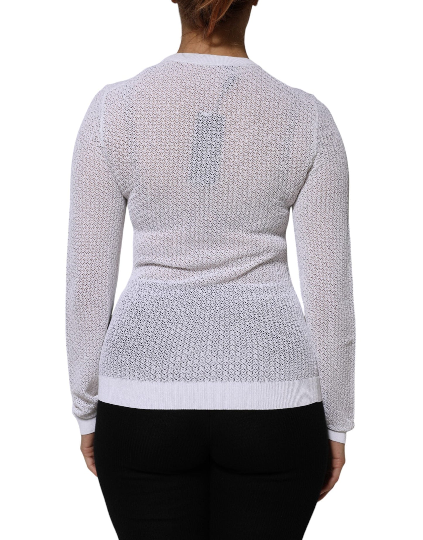Dolce & Gabbana White Round Neck Long Sleeves Pullover Top