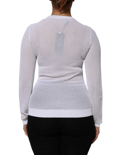 Dolce & Gabbana White Round Neck Long Sleeves Pullover Top