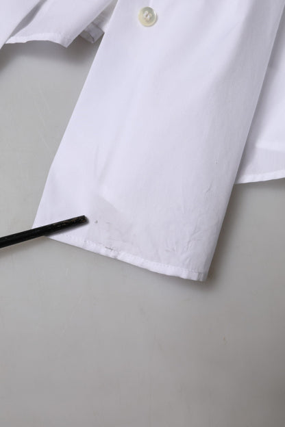 Dolce & Gabbana White Cotton Collared Short Sleeves Top