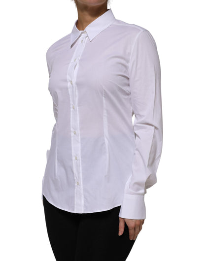 Dolce & Gabbana White Cotton Collared Long Sleeves Shirt Top