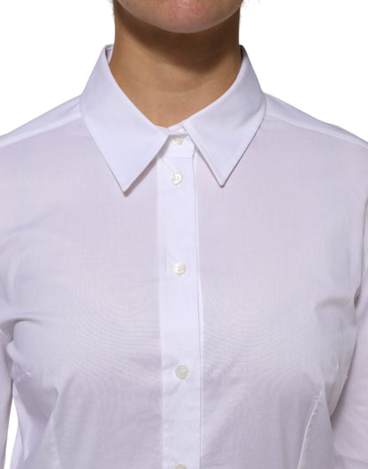 Dolce & Gabbana White Cotton Collared Long Sleeves Shirt Top