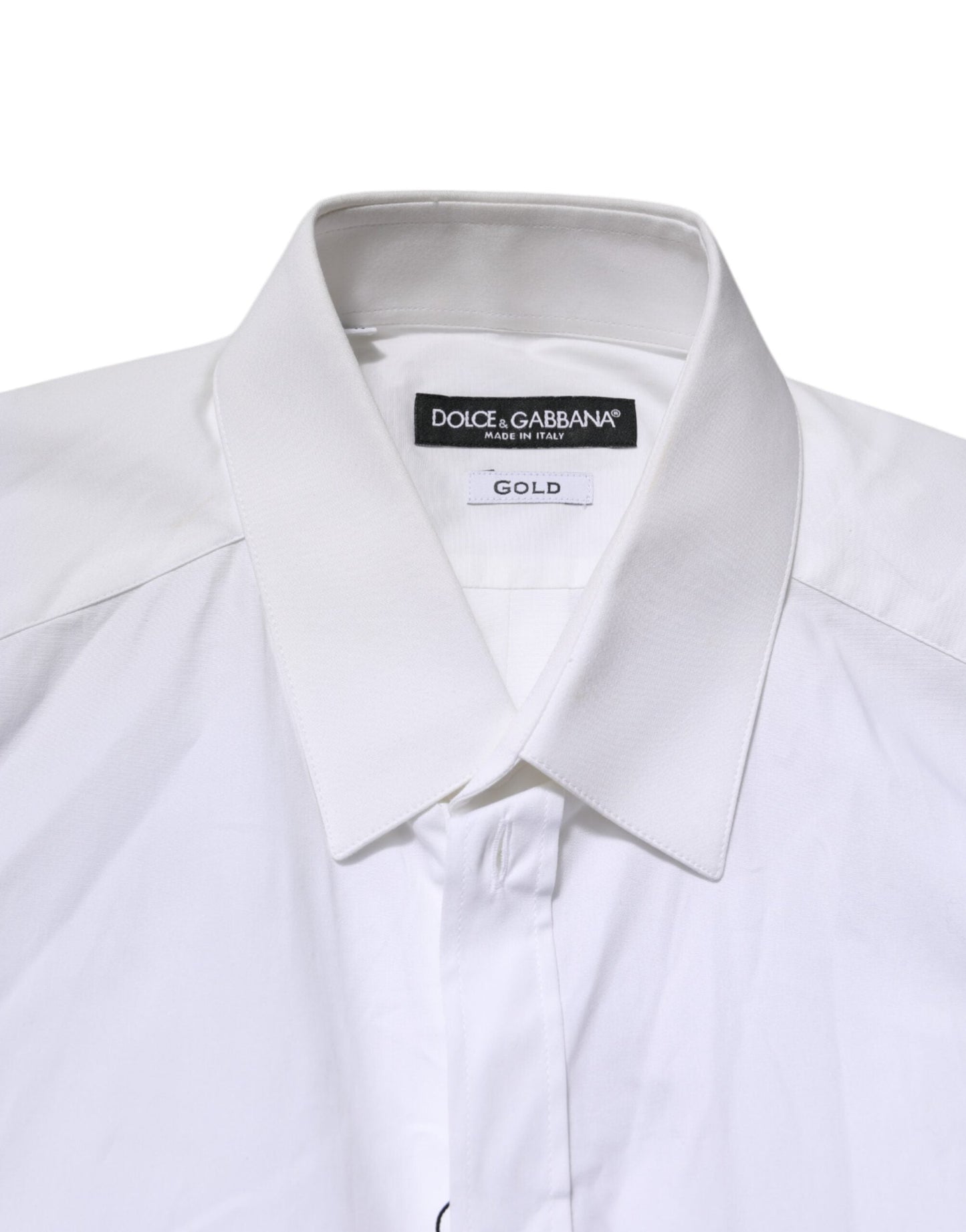 Dolce & Gabbana White GOLD Cotton Collared Dress Shirt Top