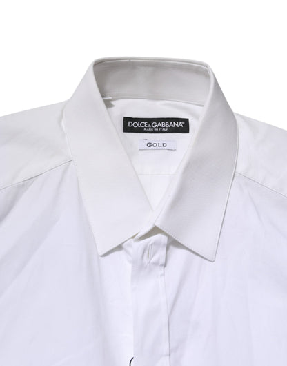 Dolce & Gabbana White GOLD Cotton Collared Dress Shirt Top
