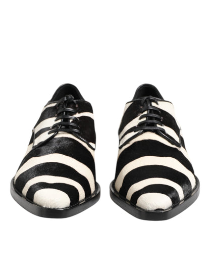 Dolce & Gabbana Black White Zebra Pony Fur Dress Shoes