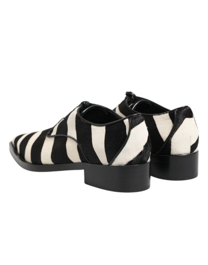 Dolce & Gabbana Black White Zebra Pony Fur Dress Shoes