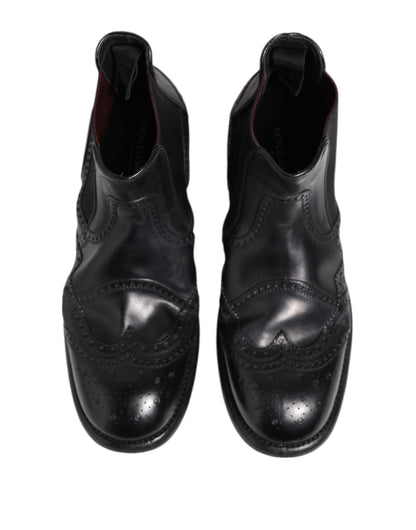 Dolce & Gabbana Black Leather Ankle Boots Slip On Shoes
