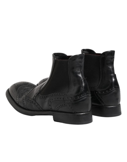 Dolce & Gabbana Black Leather Ankle Boots Slip On Shoes