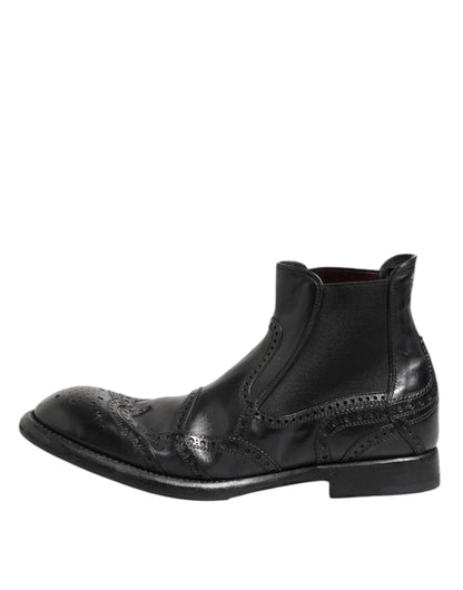 Dolce & Gabbana Black Leather Ankle Boots Slip On Shoes