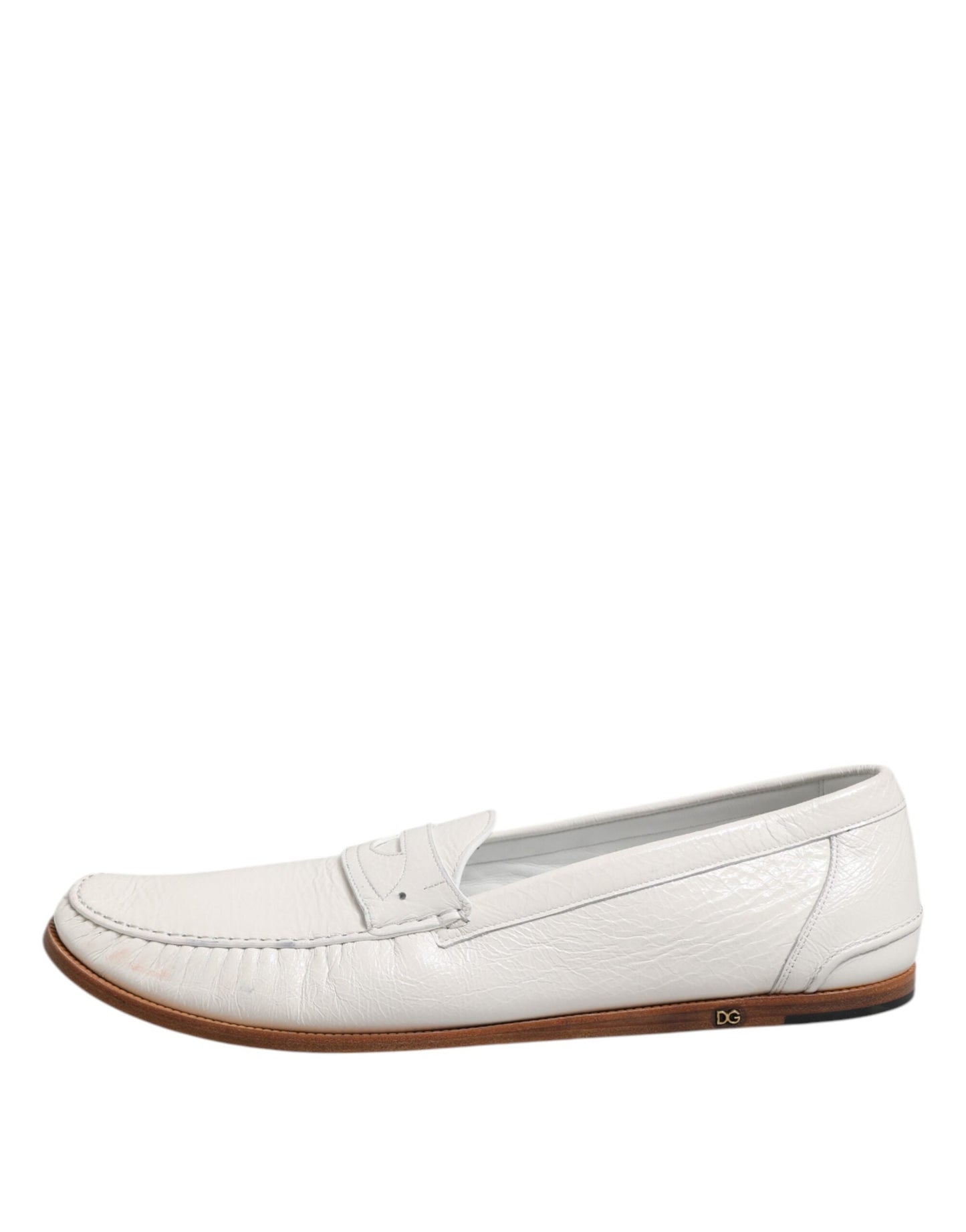 Dolce & Gabbana White Leather Loafers Moccasins Slip On Shoes