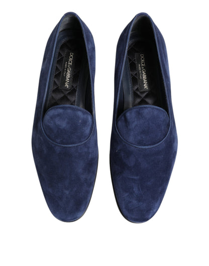 Dolce & Gabbana Blue Velvet DG Logo Loafers Formal Shoes