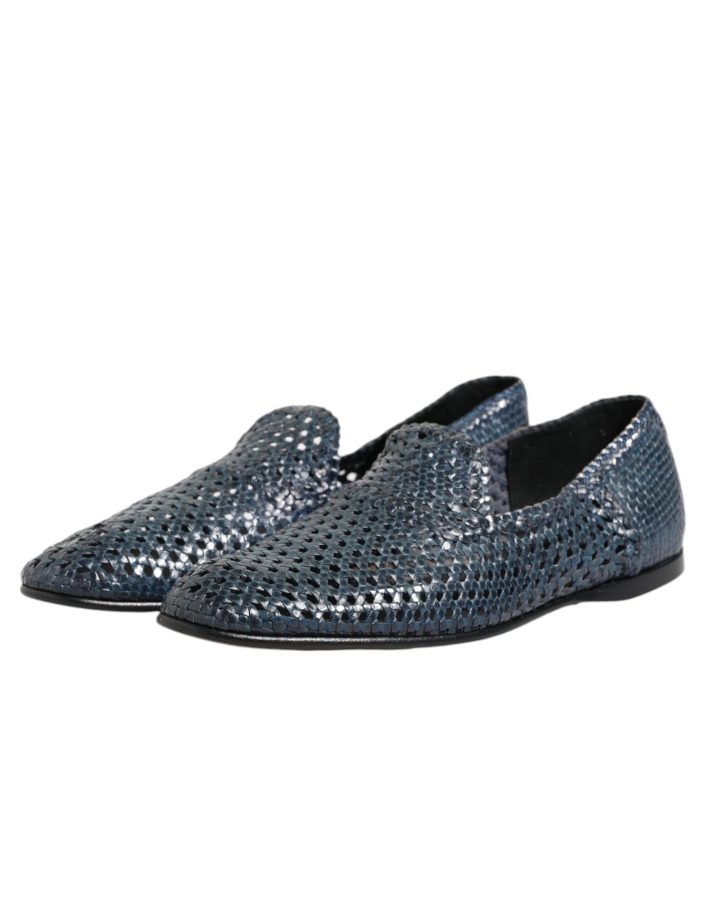 Dolce & Gabbana Blue Woven Leather Slip On Loafers Shoes