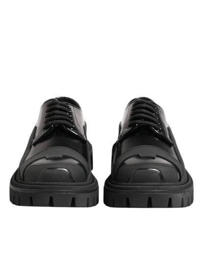 Dolce & Gabbana Black Patent Leather Trekking Derby Shoes