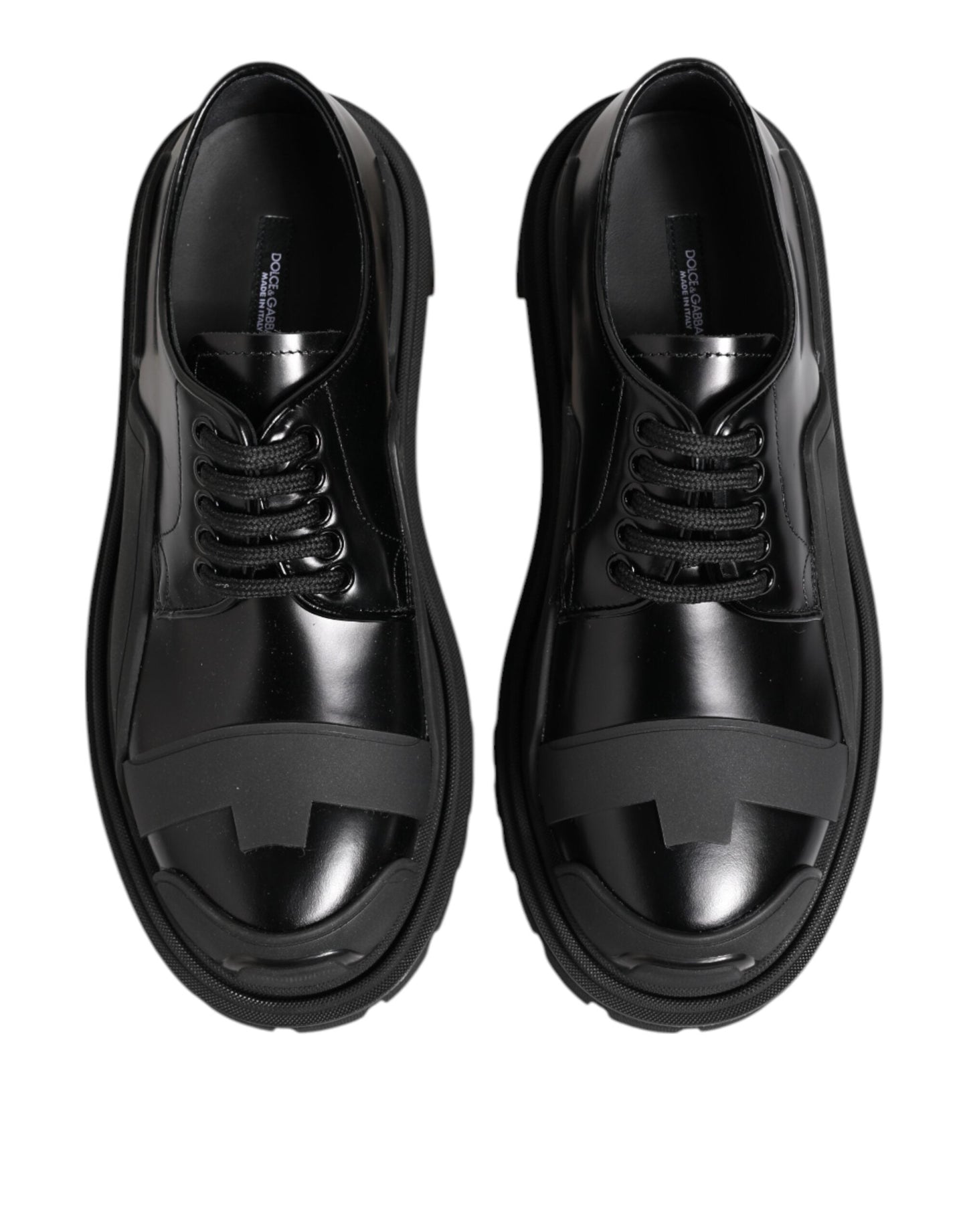 Dolce & Gabbana Black Patent Leather Trekking Derby Shoes