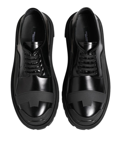 Dolce & Gabbana Black Patent Leather Trekking Derby Shoes
