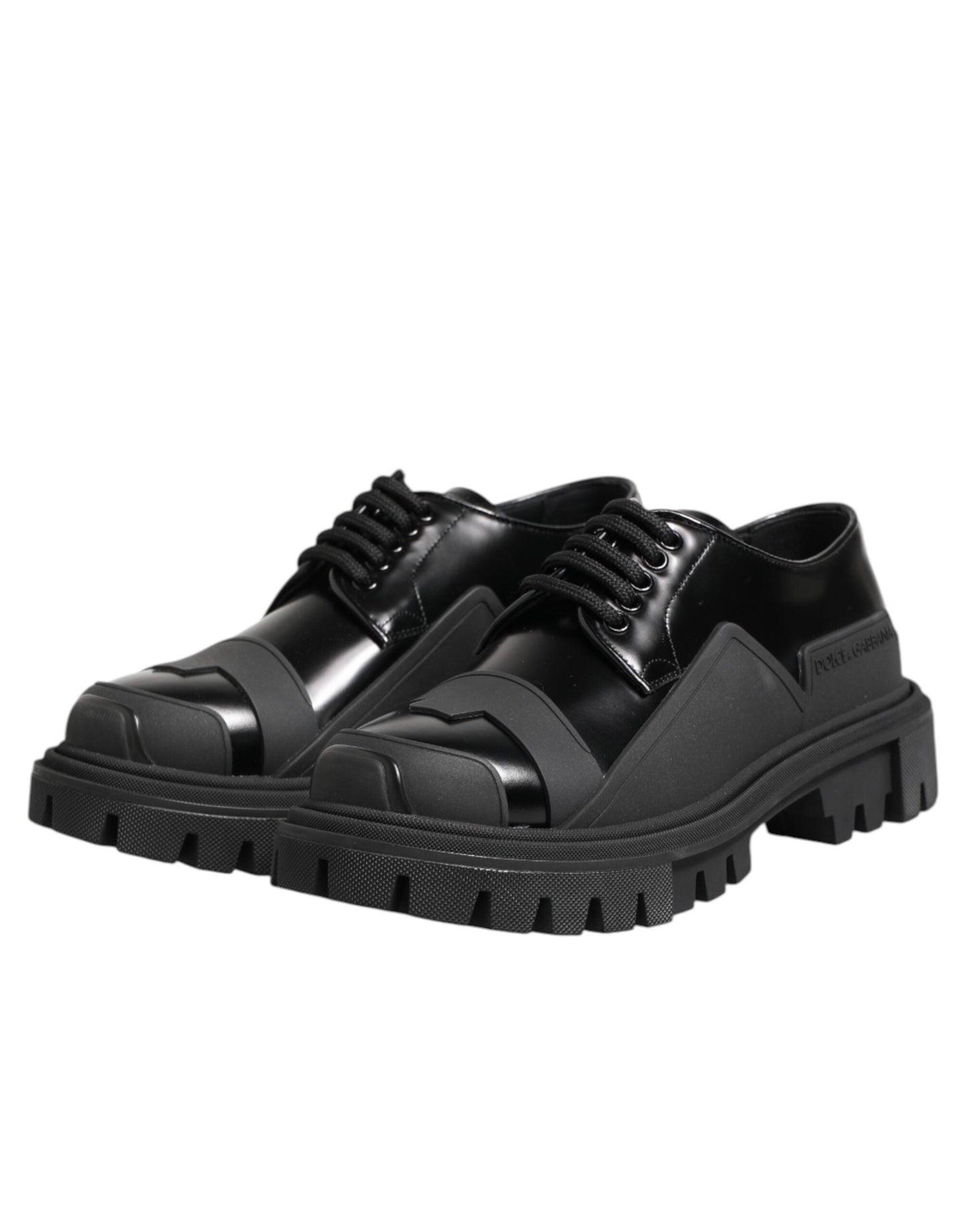 Dolce & Gabbana Black Patent Leather Trekking Derby Shoes