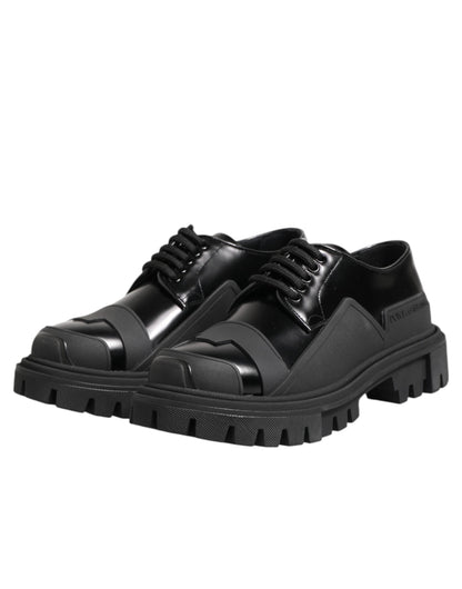 Dolce & Gabbana Black Patent Leather Trekking Derby Shoes