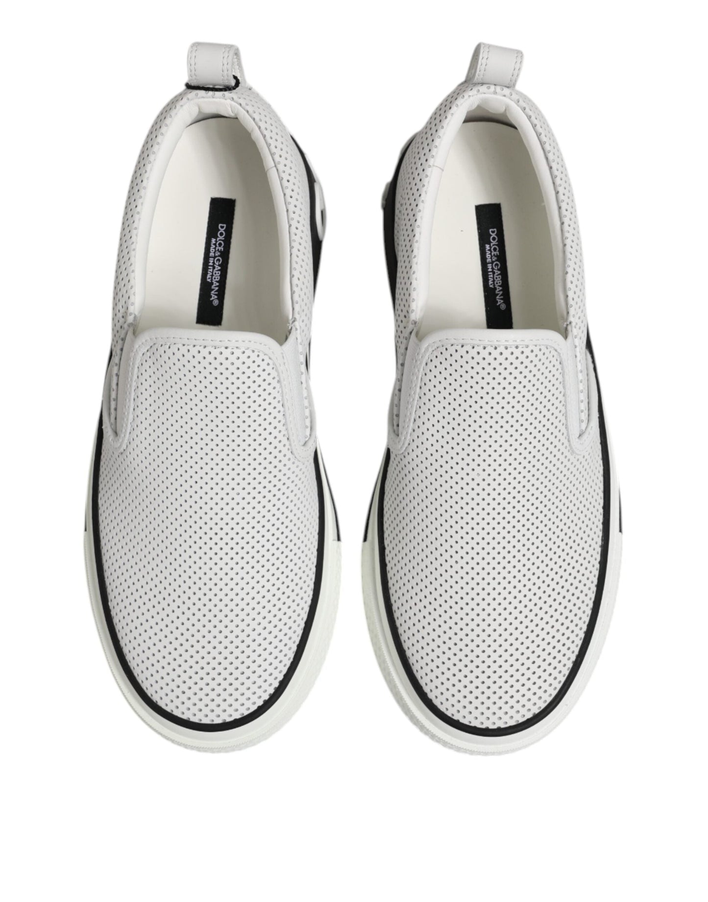 Dolce & Gabbana White Dotted Leather Slip On Men Sneakers Shoes
