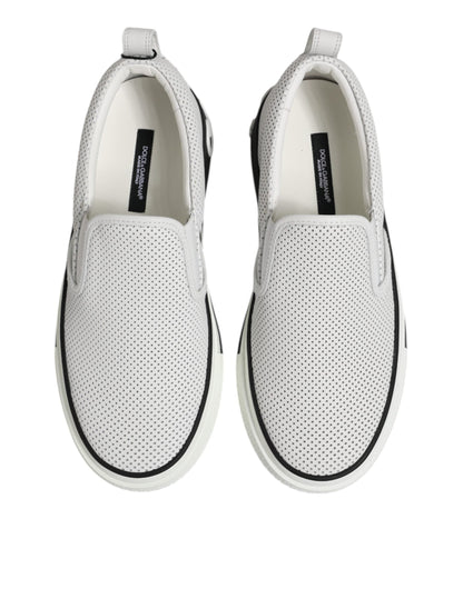 Dolce & Gabbana White Dotted Leather Slip On Men Sneakers Shoes