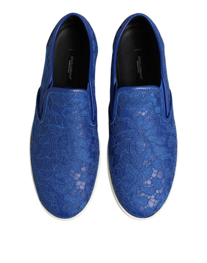 Dolce & Gabbana Blue Leather Lace Slip On Sneaker Shoes