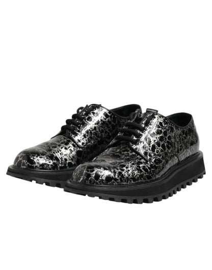 Dolce & Gabbana Black White Calfskin Chunky Derby Shoes