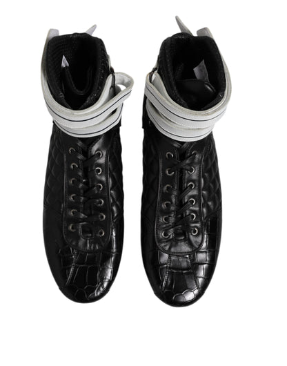 Dolce & Gabbana Black Quilted Leather Lace Up Sneakers Shoes