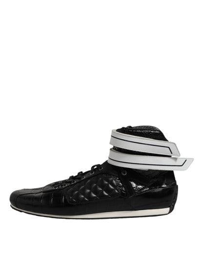 Dolce & Gabbana Black Quilted Leather Lace Up Sneakers Shoes