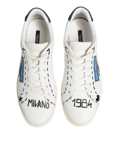 Dolce & Gabbana White Leather Printed Low Top Sneakers Shoes