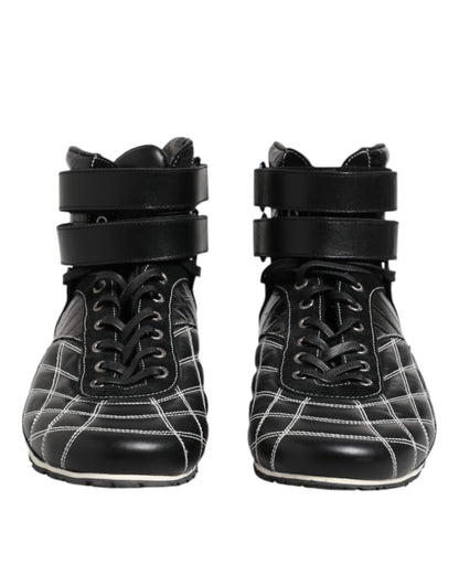Dolce & Gabbana Black Quilted Leather Lace Up Sneakers Shoes