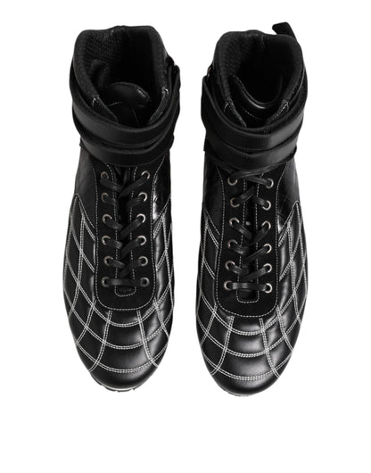 Dolce & Gabbana Black Quilted Leather Lace Up Sneakers Shoes