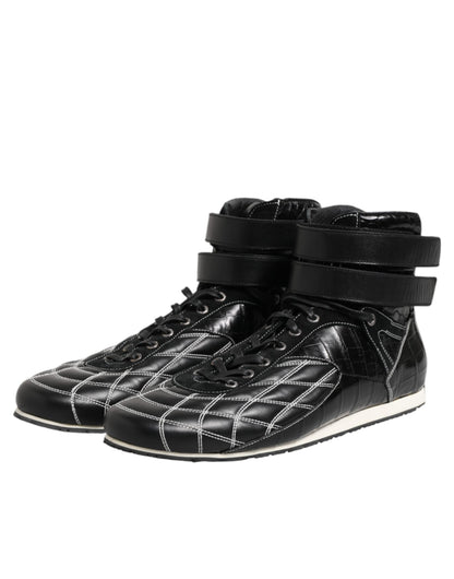 Dolce & Gabbana Black Quilted Leather Lace Up Sneakers Shoes